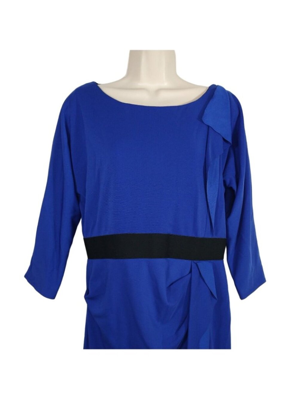 Kay Unger Sheath Dress Women Size 14 Blue 3/4 Sleeve Office Wedding Y2K FLAW - Picture 3 of 9